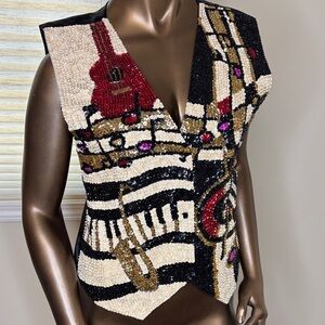 Vintage Sequin Musical Theme Vest